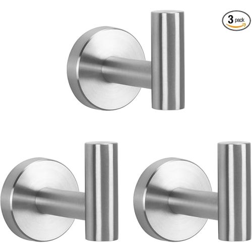 NearMoon Bath Towel Hooks- SUS 304 Stainless Steel Robe Hook Holder, Heavy Duty Coat Hook for Bathroom Livingroom Hotel Kitchen Garage, Wall Mounted (Brushed Nickel, 3 Pack)