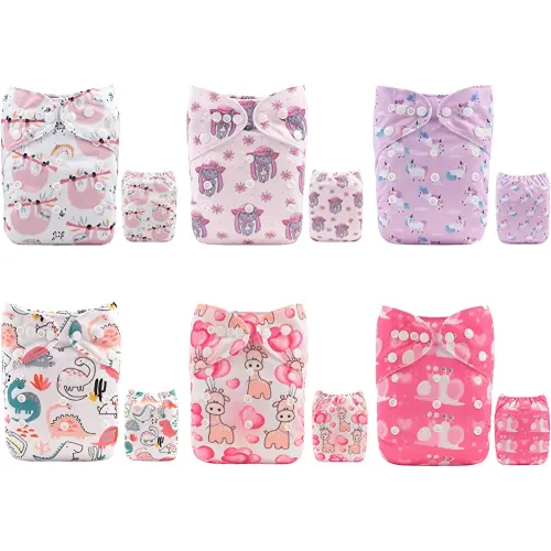 ALVABABY Baby Cloth Diapers 6 Pack + 12 Inserts One Size Adjustable Washable Reusable for Baby Girls and Boys 6DM32-DA
