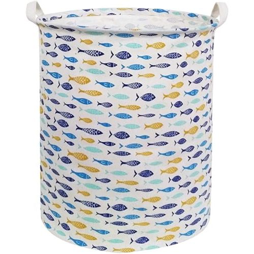 ESSME Baby Laundry Basket,Fish Hamper Collapsible Canvas Waterproof Kids Storage Bin for Home Decor, Nursery Hamper,Gift Baskets,Home Organizer (Fishes)