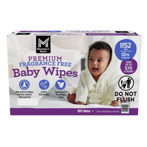 Member's Mark Premium Baby Wipes, Fragrance Free, 12 pk., 1152 Wipes - Sam's Club