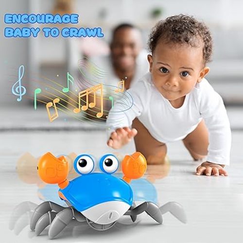 Crawling Crab Toy, Infant Tummy Time Baby Toys, Fun Interactive Dancing Walking Moving Toy Babies Sensory Induction Crabs with Music, Baby Toy Boys Girls Toddler Birthday Gifts - Blue1