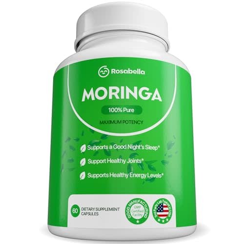 Rosabella Moringa Capsules - Pure Moringa Powder, Energy, Skin, Immune & Gut Health Superfood, Rich in Antioxidants, Essential Vitamins & Amino Acids, Natural Green Superfood Supplement - 60 Count