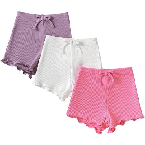 SOBOWO Toddler Girl Shorts Ribbed 3 Pack Baby Girls Solid Soft Elastic Waist Casual Playing Shorts Summer Short Pants
