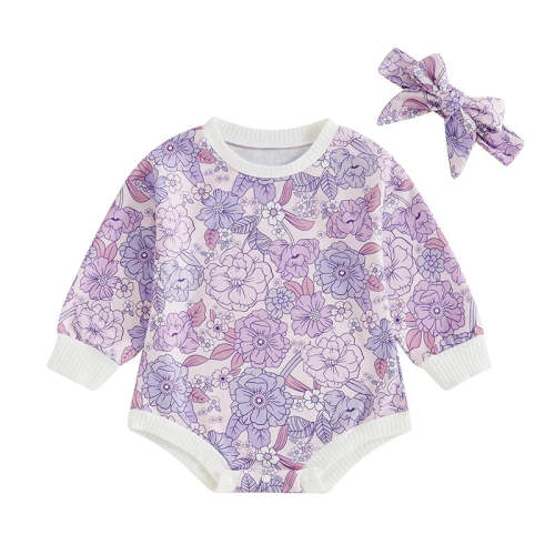Baby Girls 2Pcs Autumn Casual Romper Long Sleeve O Neck Flower Print R – August + Willow