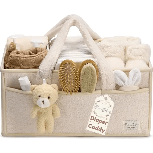 PeraBella Baby Diaper Caddy Organizer for Changing Table, Baby Storage Basket for Diapers and Baby Wipes, Gift for Baby Shower, Car Caddy Organizer, Nursery Diaper Organizer, Portable Diaper Storage