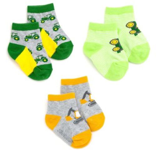 John Deere Construction Trucks Newborn Baby Boys 3 Pack Ankle Socks Gray / Green 0-6 Months