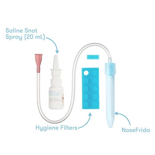 Baby Nasal Aspirator NoseFrida The Snotsucker with 10 Extra Filters and All-Natural Saline Nasal Spray by Frida Baby, 1 Pack - Saline Kit