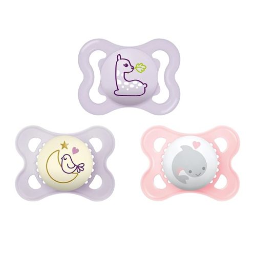 MAM Variety Pack Baby Pacifier, Includes 3 Types of Pacifiers, Nipple Shape Helps Promote Healthy Oral Development, 3 Pack, 0-6 Months, Girl