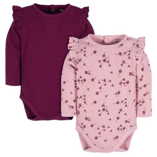 Gerber Baby Girls' Ruffle Long Sleeve Onesies® Bodysuits - 2-Pack, Color: Dandelions, Size: 3-6 months