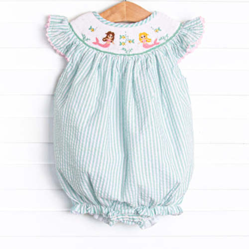 Aquamarine Mermaid Smocked Bubble, Aqua – Stitchy Fish