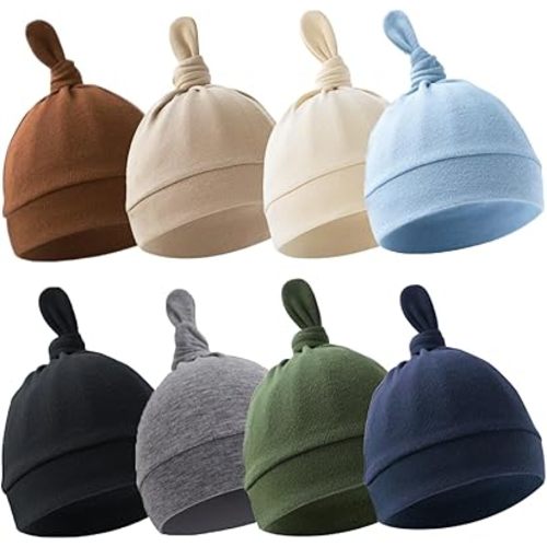 BEoffer 8 Pack Baby Newborn Hats Set Top-Knot Beanie Soft Stretchable Hats Adjustable Caps for Infant Girls Boys 0-6 Months, 8 Color-b, 0-6 Months