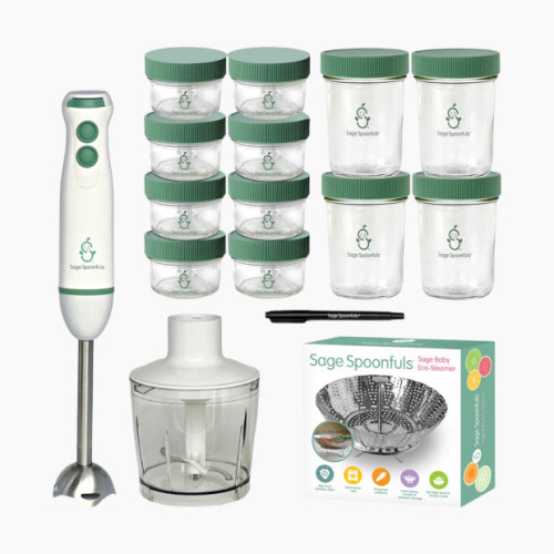 Sage Spoonfuls Baby Food Maker and Storage Set with Glass Jars - 17 Piece