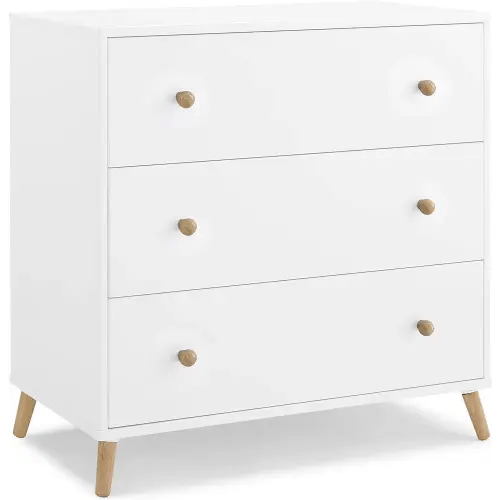 Delta Children Essex 3 Drawer Dresser with Interlocking Drawers, Bianca White/Natural