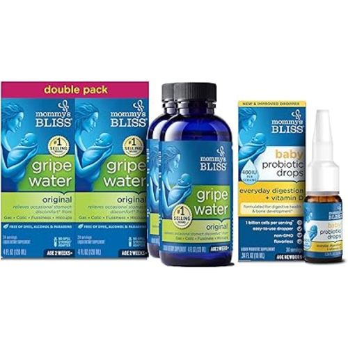 Mommy's Bliss Gripe Water Original 4 Fl Oz (Pack of 2) with Baby Probiotic + Vitamin D Drops 0.34 Fl Oz (Pack of 1)