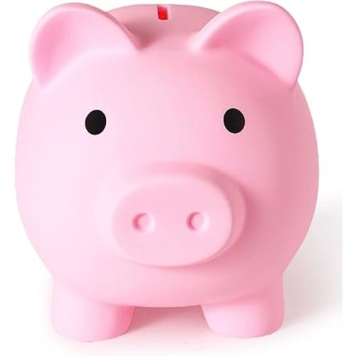 Large Piggy Bank, Unbreakable Plastic Money Bank, Coin Bank for Girls and Boys, Large Size Piggy Banks, Practical Gifts for Birthday, Easter, Christmas (Pink)