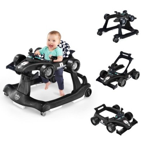 Costway 4-in-1 Baby Walker Foldable Activity Push Walker Adjustable Yellow/Blue/Red/Black/White/Deep Pink/Purple, Color: Black