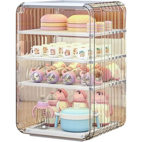 Large Capacity Baby Bottle Drying Rack, 3/4-layer Dustproof Nursing Bottle Storage Holder With Cover, Toddler Cup Cutlery Drying Rack Storage Box For Kitchen Cabinet