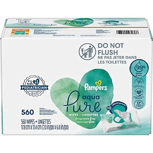 Baby Wipes, Pampers Aqua Pure Sensitive Water Baby Diaper Wipes, Hypoallergenic and Unscented, 10X Pop-Top Packs, 560 Count (Packaging May Vary)