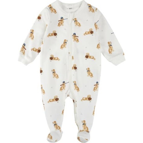 Baseball Dogs Print Cotton One Piece Footie Pajamas, 3M
