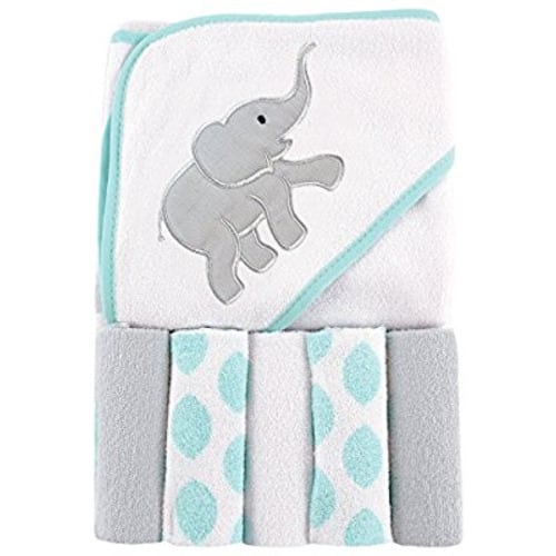 Luvable Friends Hooded Towel and 5 Washcloths, Ikat Elephant