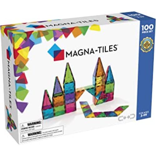Magna-Tiles 100-Piece Clear Colors Set, The Original Magnetic Building Tiles For Creative Open-Ended Play, Educational Toys For Children Ages 3 Years +