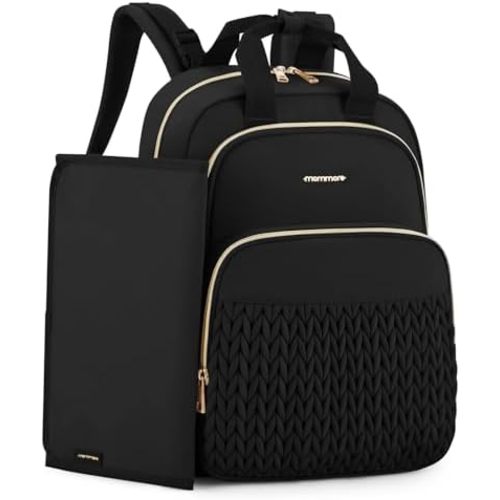 mommore Diaper Bag Backpack Large Baby Bag for Boys Girls Quilted Travel Diaper Backpack with Changing Pad, Stroller Straps