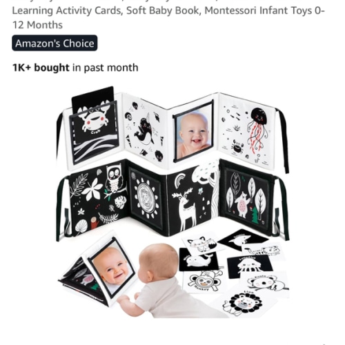 URMYWO Tummy Time Mirror Toys, High Contrast Black and White Baby Toys for Newborn, Baby Boy Girl Gifts, Visual Stimulation Learning Activity Cards, Soft Baby Book, Montessori Infant Toys 0-12 Months