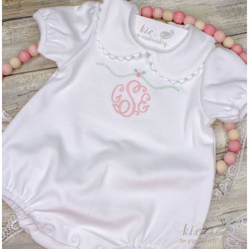Monogrammed Baby Girls Embellished Collar Bubble  / Embroidered / Personalized / Baby Coming Home / Shower Gift / Pink / Lavender