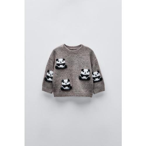 KNIT SWEATER WITH PANDAS - Tan marl: 3-6M