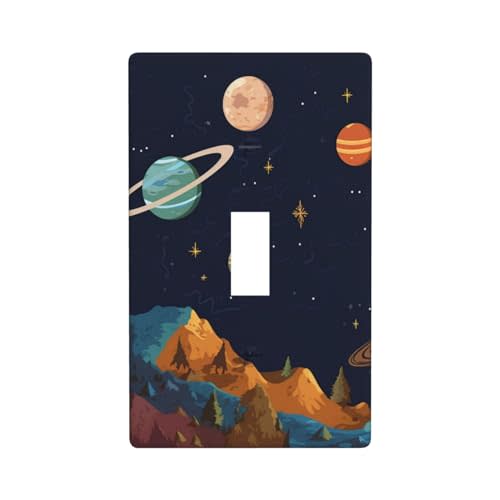 Space Single Toggle Light Switch Cover Decorative 1 Gang Galaxy Wall Plate for Kitchen Room Bathroom Size 4.5" x 2.75"
