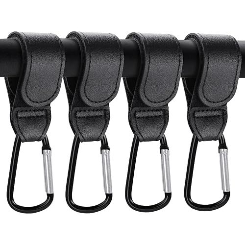 4 Pack Premium Non-Slip Stroller Hooks, Adjustable Carabiner Clips, Multifunctional Baby Stroller Accessories for Diaper Bags/Purses, Universal Fit for Strollers, Bikes, Wheelchairs & Walkers