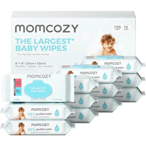 Momcozy Baby Wipes-Extra Large Size Design, 99% Water Based, Unscented & Hypoallergenic, Cleansing & Moisturizing Baby Wipes for Sensitive Skin, 12 Flip-Top Packs (720 Wipes Total)