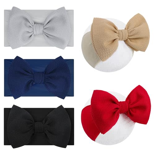 Lanmerry HAIRBAND 5 Pack - For Girls Baby Headbands with Bows Elastics Hairbands Oversized Head Wraps Infant Toddlers Kids Navy
