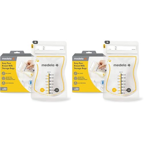 Medela Easy Pour Breastmilk Storage Bags 100 Count 7oz/210ml Disposable, Leakproof, Fast Freeze, Breast Milk Protection Recyclable & BPA Free