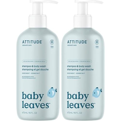 ATTITUDE 2-in-1 Shampoo and Body Wash for Baby, EWG Verified, Dermatologically Tested, Vegan, Good Night, 16 Fl Oz