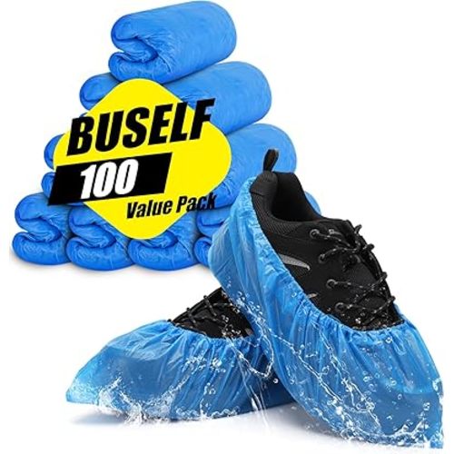 Shoe Covers Disposable Non Slip - Pack of 100 (50 Pairs), Premium Waterproof and Recyclable Shoe Booties Covers for Indoors, Fits Up To 11 US Men and 13 US Women Size