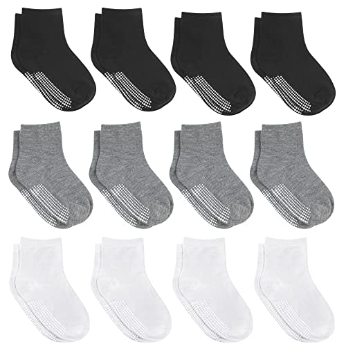 Debra Weitzner 12 Pairs Non-Slip Toddler Socks With Grips for Baby Boys and Girls-Anti-Slip Crew Socks for Infant's and Kids