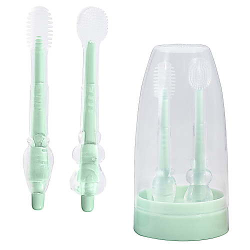 Baby Toothbrush, Newborn Silicone Tongue Cleaner, Baby Oral Cleaning Set, Toddler Toothbrush for 0-6 Months and 6 to 18 Months, Tongue Brush + Teething Brush Value Set