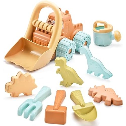 Beach Toys for Toddlers 1-3,Sand Toy Include Shovel,Bulldozer,Animal Dinosaur and Watering Can Molds with Mesh Bag,Gifts for Baby Boys Girls Age 3 4 5 6+