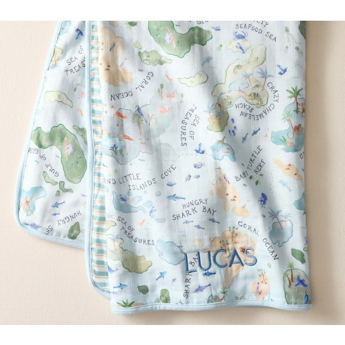 Layton Map Oversized Organic Muslin Baby Blanket