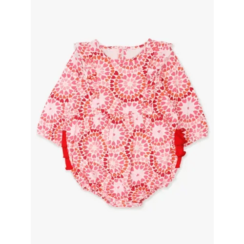 Pink Kaleidescope Hearts- Long Sleeve Waterfall Bubble Romper | RuffleButts & RuggedButts