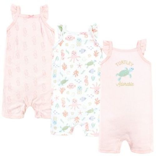 Hudson Baby Infant Girl Cotton Rompers, Turtley Adorable, 9-12 Months