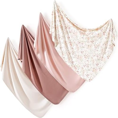 GRSSDER 4-Pack Ultra Soft Stretchy Jersey Knit Baby Swaddle Blankets, 33x44