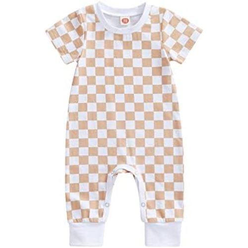 Baby Boy Neutral Checkerboard Oversized T Shirt Romper Shorts Jumpsuit Summer Outfit Trendy Clothes Cute Clothing