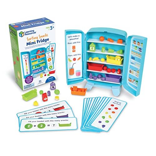 Learning Resources Sorting Snacks Mini Fridge - Play Food, Toddler Kitchen, Montessori , Color Sorting Sensory, Gifts for Boys and Girls, Preschool Games, Fine Motor Skills, Counting, Kindergarten