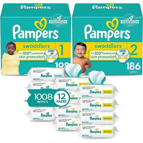  Pampers Pure Protection Diapers - Size 1, 82 Count,  Hypoallergenic Premium Disposable Baby Diapers : Baby