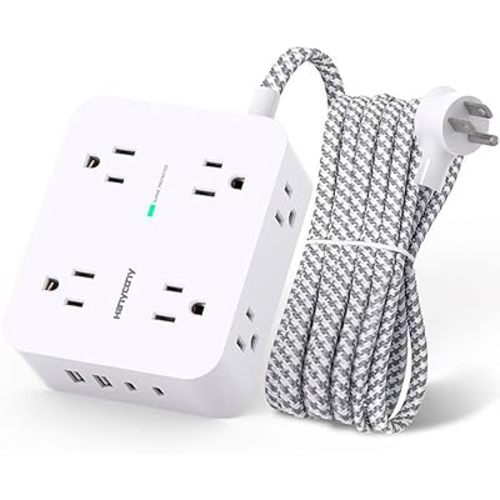 Surge Protector Power Strip - 8 Outlets with 4 USB (2 USB C) Charging Ports, Multi Plug Outlet Extender, 5Ft Braided Extension Cord, Flat Plug Wall Mount Desk USB Charging Station for Home Office ETL