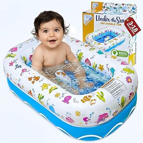 Mommy's Helper | Inflatable Under The Sea Baby Bathtub, Collapsible Safe Baby Bath Tub with Anti-Sliding Saddle Horn Seat, Must Have Travel Toddler Bath, Portable Bathtub Recommended Months 6 to 24