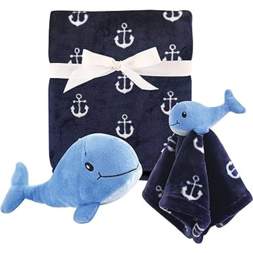 Hudson Baby Unisex Baby Plush Blanket, Security Blanket and Toy Set, Boy Whale, One Size