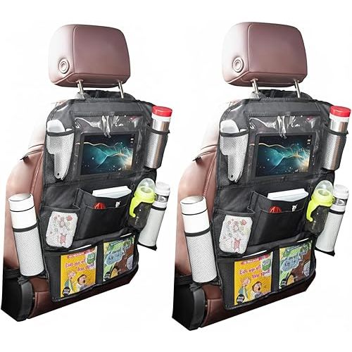 SLIPEXSAFE 2 Pack Car Organizer Backseat, Car Back Seat Organizer Protector with 12 Storage Pockets, Waterproof Back of Seat Car Storage Organizer Kick Mats for Kids Baby
